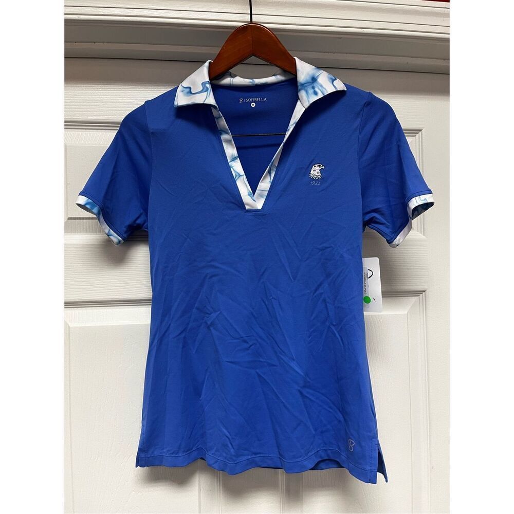 Sofibella Aqua Blue Tie Dye Trim Short Sleeve 1925 Golf Polo Sz M NWT
